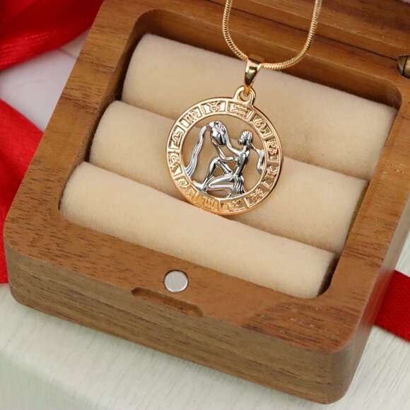 "Rose Gold Aquarius Zodiac Pendant Featuring Water Bearer Symbol, XPPT1455 - Picture 7 of 12